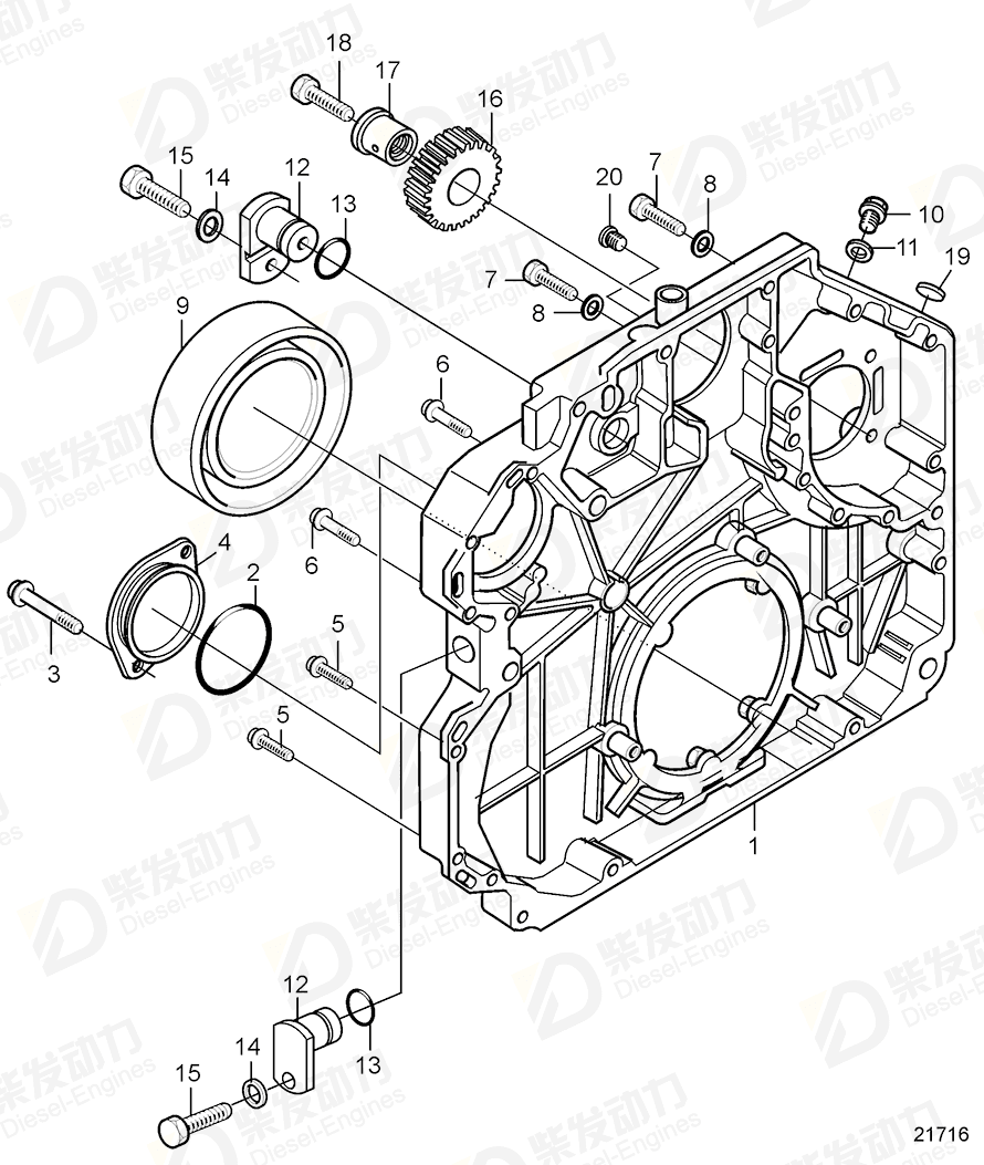 VOLVO Timing gear cover 20405735 Drawing